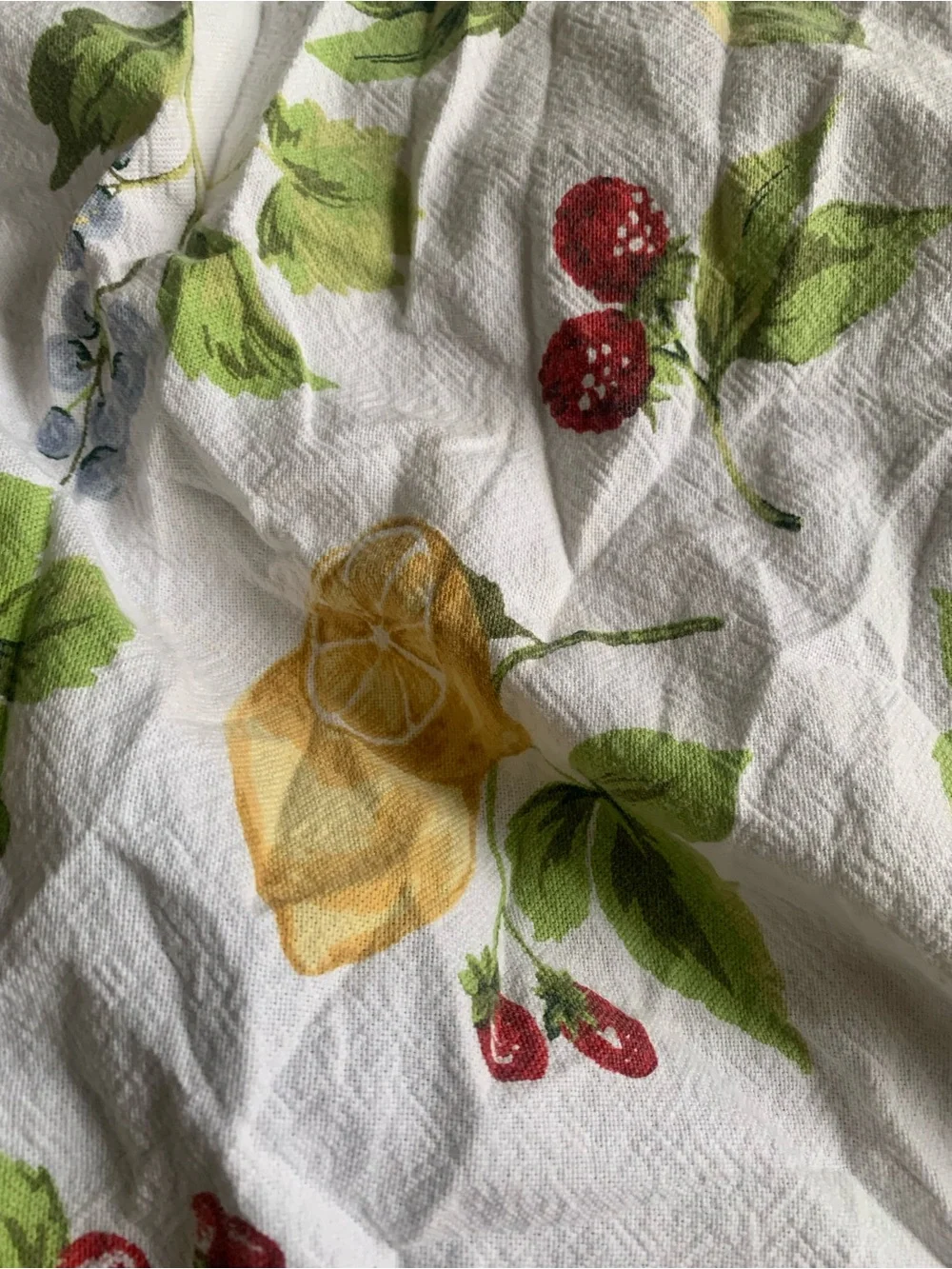 Vintage Cottagecore Fruit and Floral 100% Cotton Tablecloth Lemons cherries